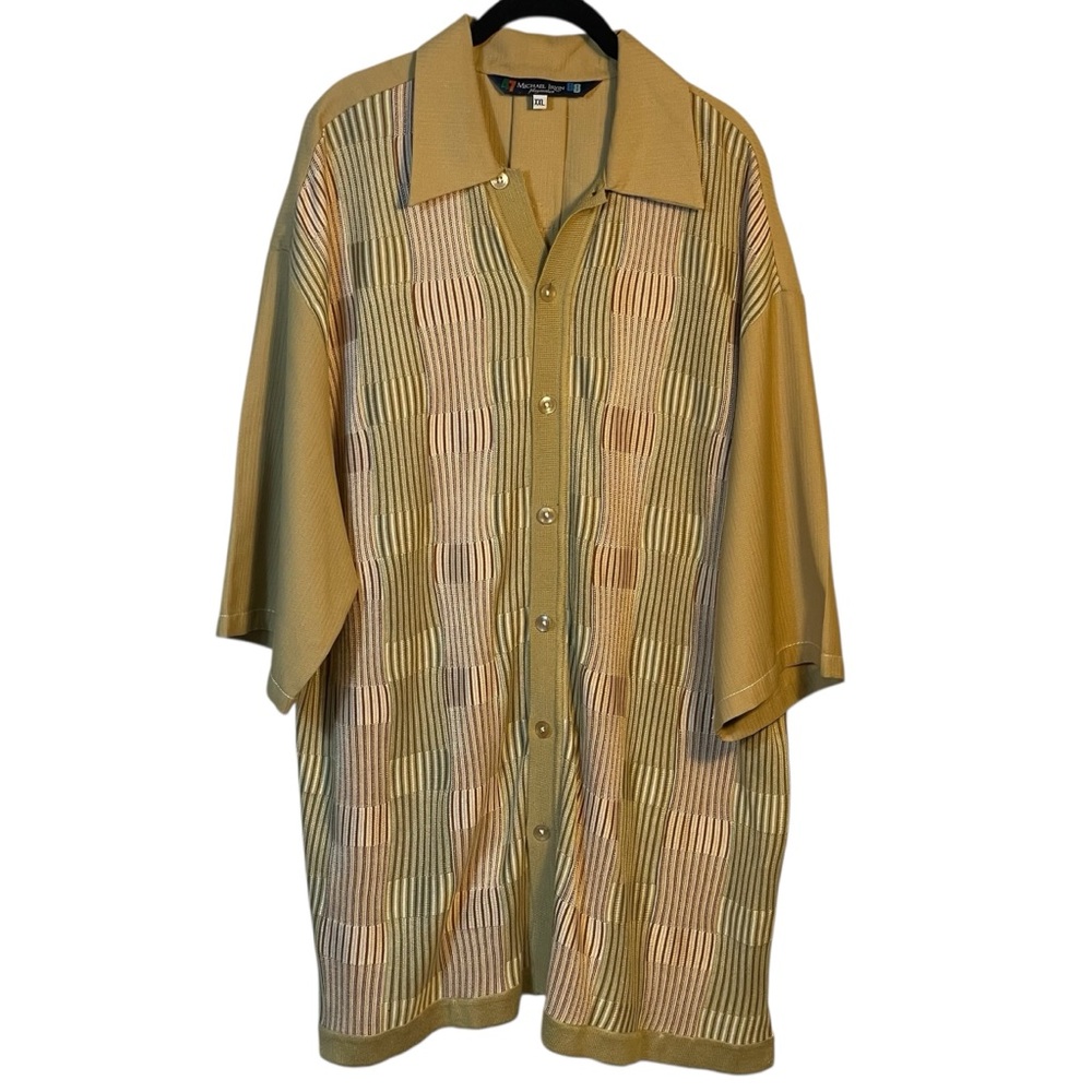 Michael Irvin 88 Men’s 2XL Mustard Knit 
Collar Button Down Short Sleeve Shirt